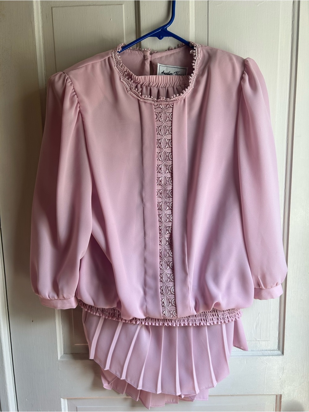 Another Thyme Vintage 80's Blouse & Skirt Set - Sz 10 - Soft Blush Pink